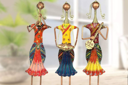 Decorative Metal Musicians Figurine Set - Hand-Painted Indian Folk Art Sculptures