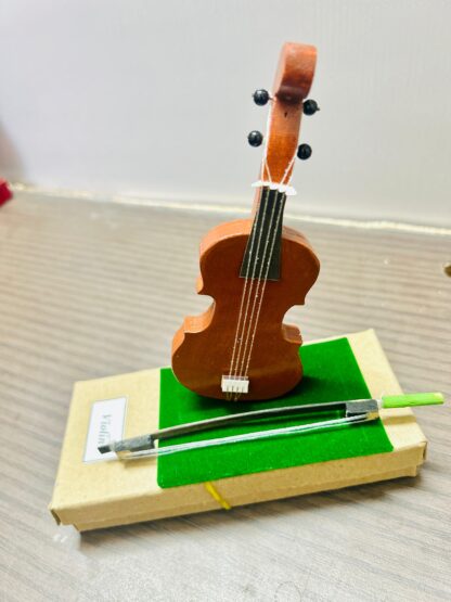 Detailed Wooden Miniature Violin with Display Stand