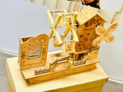 Handcrafted Wooden Ferris Wheel Music Box with Cute Animal Figures